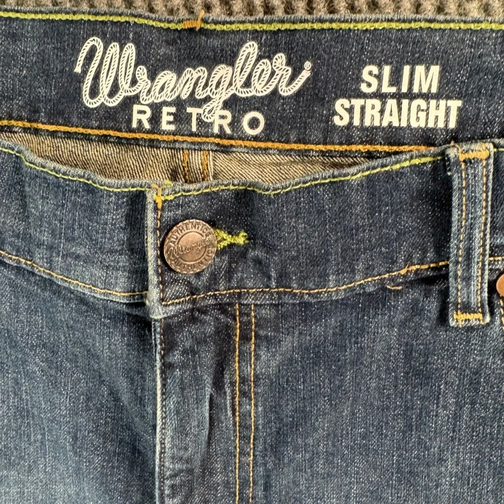Wrangler Retro Mens Slim Straight‎ Jeans Blue Denim Y2K Western 38x32